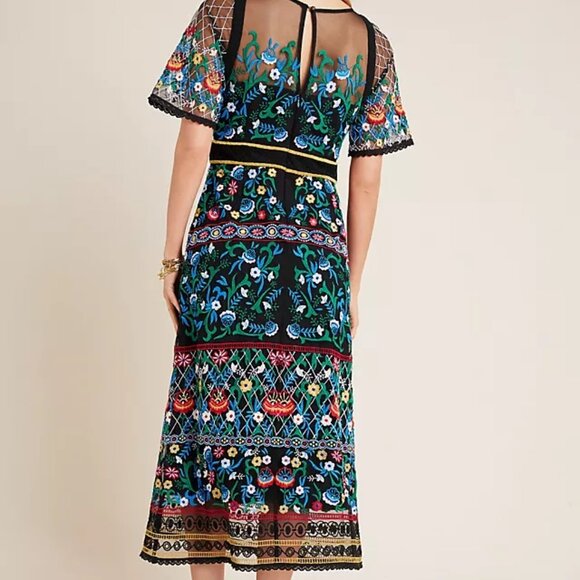 Anthropologie Esther Embroidered Floral Mesh Lace Midi Dress - Picture 2 of 16